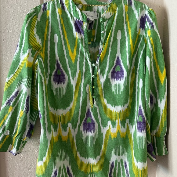 Anthropologie Tops - GORGEOUS ANTHROPOLOGIE GREEN PRINT 3/4 SLEEVE W/BUTTONS BLOUSE TOP WOW L